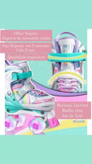 Patins Infantil  4 Rodas ARCO ÍRIS Com Luz De Led E Glitter
