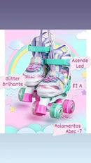 Patins Infantil  4 Rodas ARCO ÍRIS Com Luz De Led E Glitter