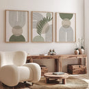 Quadros Decorativos Nórdicos Verde Sálvia | Arte Botânica e Geométrica Abstrata em Tela