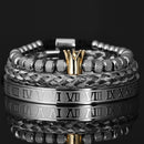 Pulseira masculina de luxo com coroa real romana de aço inoxidável