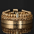Pulseira masculina de luxo com coroa real romana de aço inoxidável