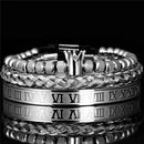 Pulseira masculina de luxo com coroa real romana de aço inoxidável