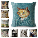 Capas de almofada de linho com arte para gatos Van Gogh aquarela (45cm x 45cm)
