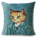 Capas de almofada de linho com arte para gatos Van Gogh aquarela (45cm x 45cm)