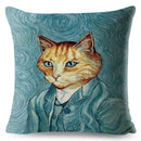 Capas de almofada de linho com arte para gatos Van Gogh aquarela (45cm x 45cm)