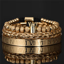 Pulseira masculina de luxo com coroa real romana de aço inoxidável