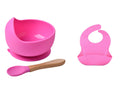 Conjunto de babadores tigela de silicone para bebê antiderrapante( Prato de sucção infantil com alça de madeira)