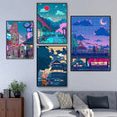 Cartoon View Street Telas decorativa para salas e quartos ( Unidade e conjunto)