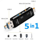 Leitor de cartão de memória adaptador (5 em 1 multifuncional usb 2.0 tipo c/usb/micro usb/tf/sd)